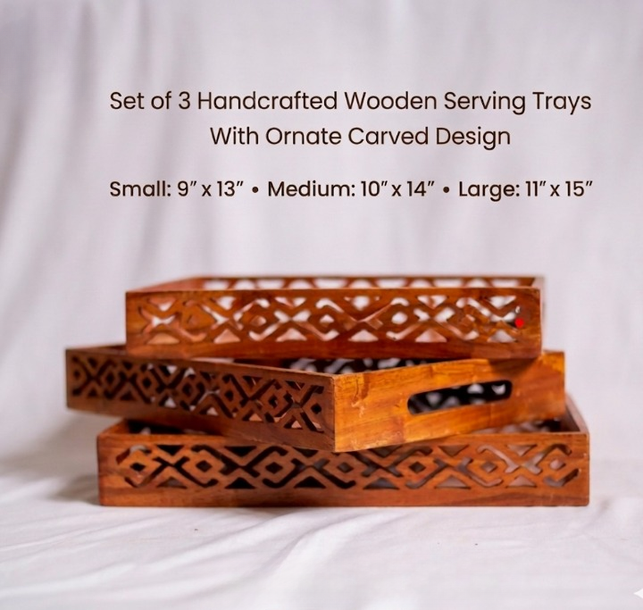 Handcrafted Cutwork Design Tray Set (Pack of 3)