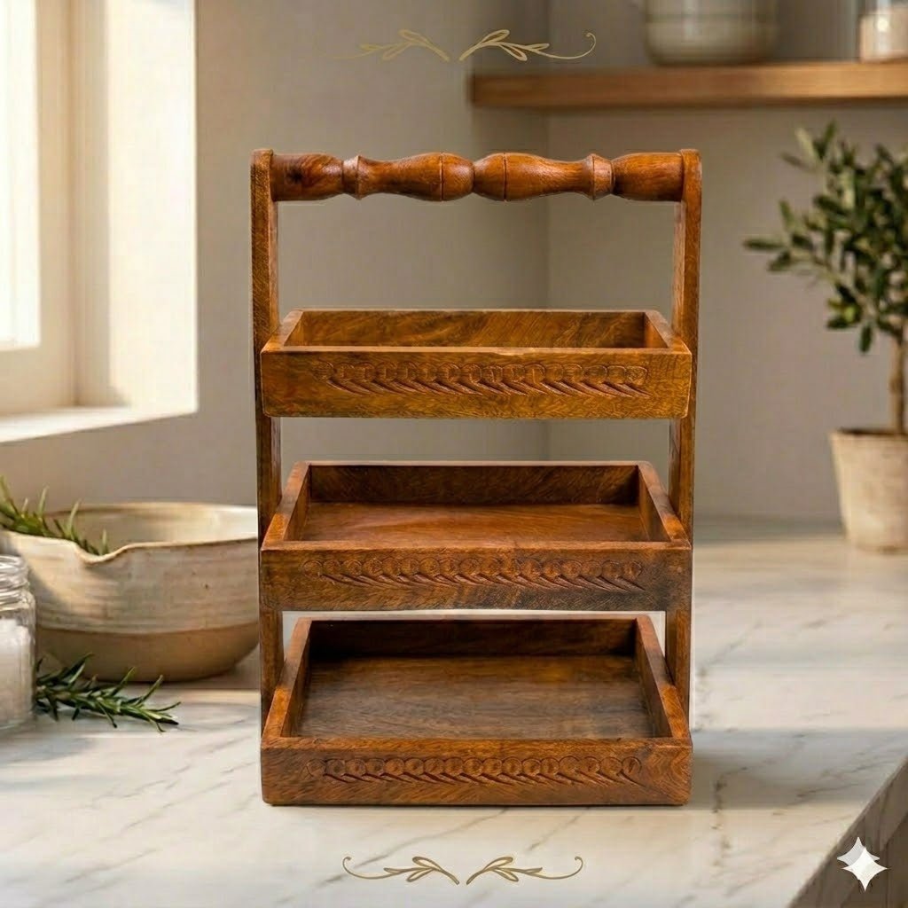 3-Tier Handcrafted Wooden Spoon Stand – Wall-Mount Utensil Holder