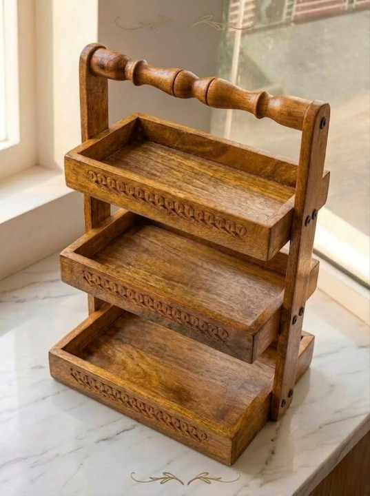 3-Tier Handcrafted Wooden Spoon Stand – Wall-Mount Utensil Holder