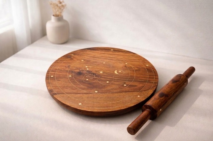 Handcrafted Brass Inlay Chakla Belan – Professional Rolling Pin Set