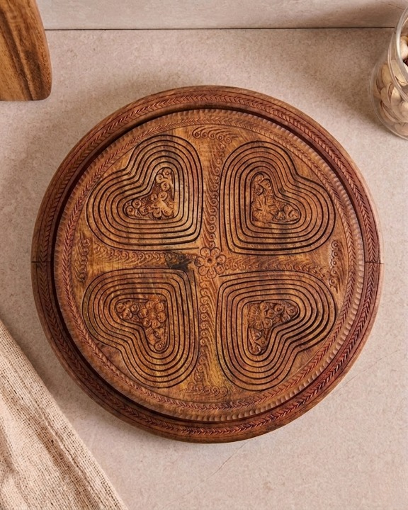 Premium Foldable Wooden Heart-Shape Dry Fruit Basket