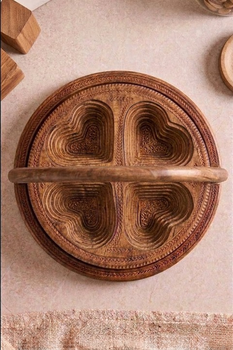Premium Foldable Wooden Heart-Shape Dry Fruit Basket