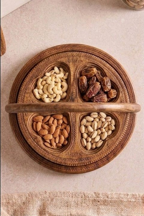 Premium Foldable Wooden Heart-Shape Dry Fruit Basket