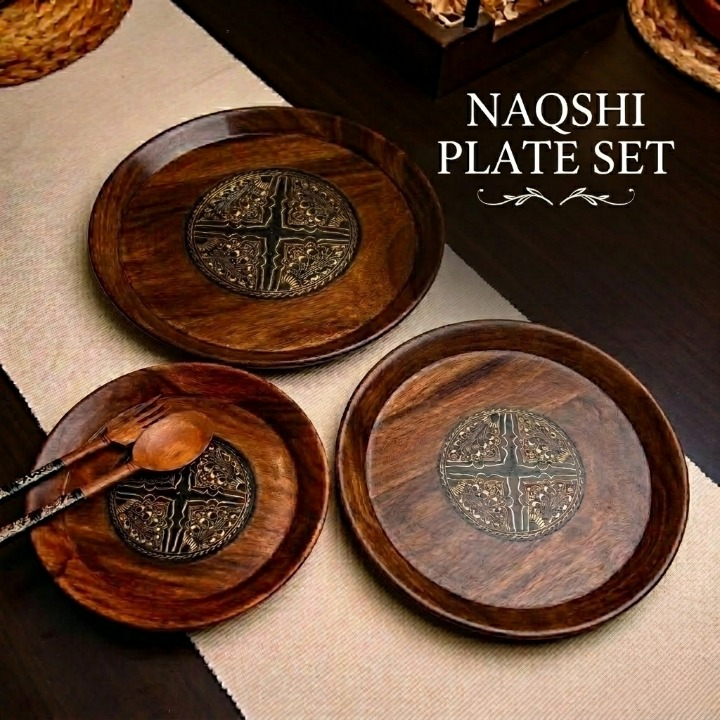 Wooden Naqshi Plate Set – Set of 3 Plates