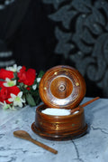 Wooden Sugar Pot with Brass Inlay & Matching Plate