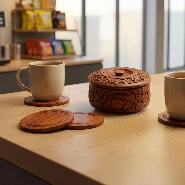 Wooden Tea Coaster Set – Pack of 6