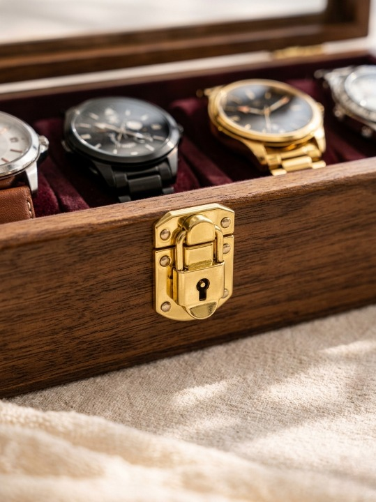 Royal Maroon 5-Slot Wooden Watch Box – Premium Lockable Organizer