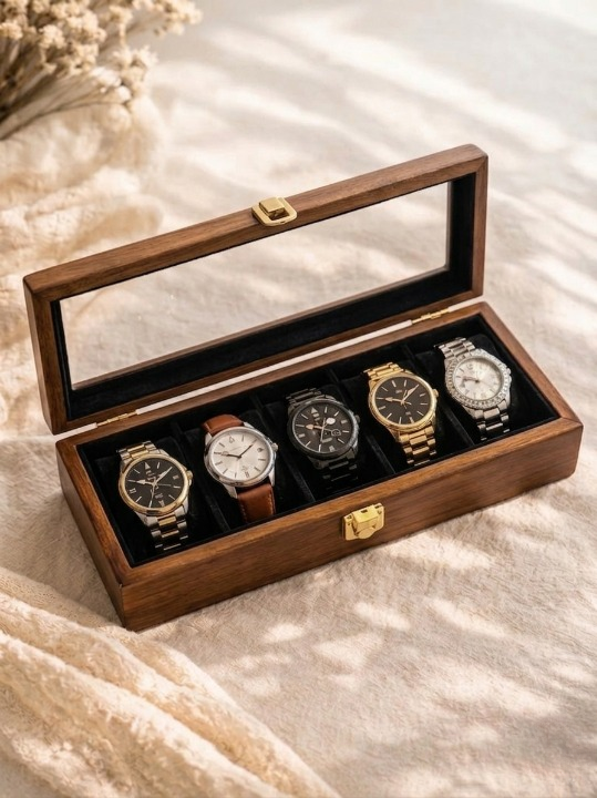 Black 5-Slot Wooden Watch Box – Premium Lockable Organizer