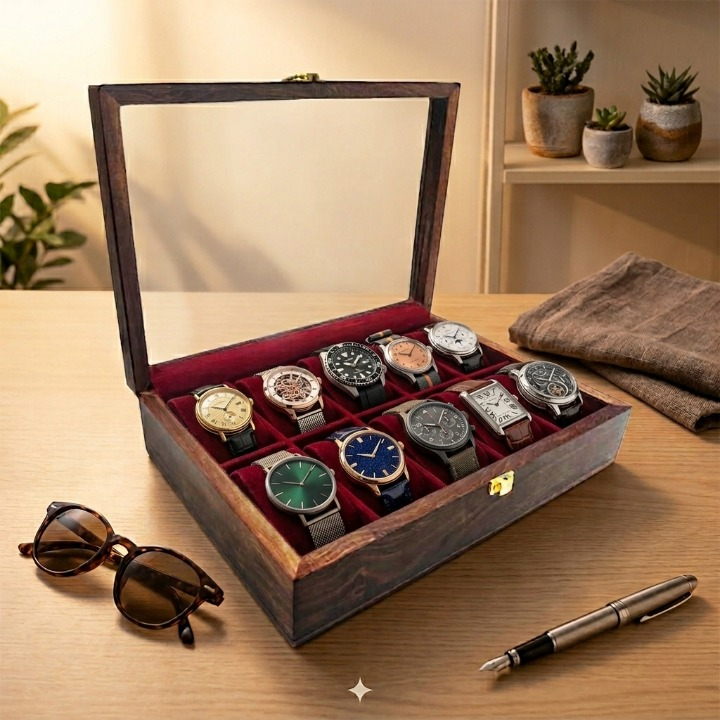 Premium 10-Slot Lockable Wooden Watch Box&nbsp;