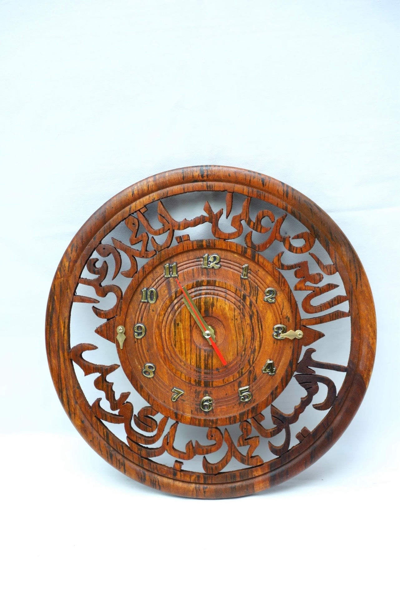 Hand-Carved Wooden Durood Sharif Wall Clock (14-inch)