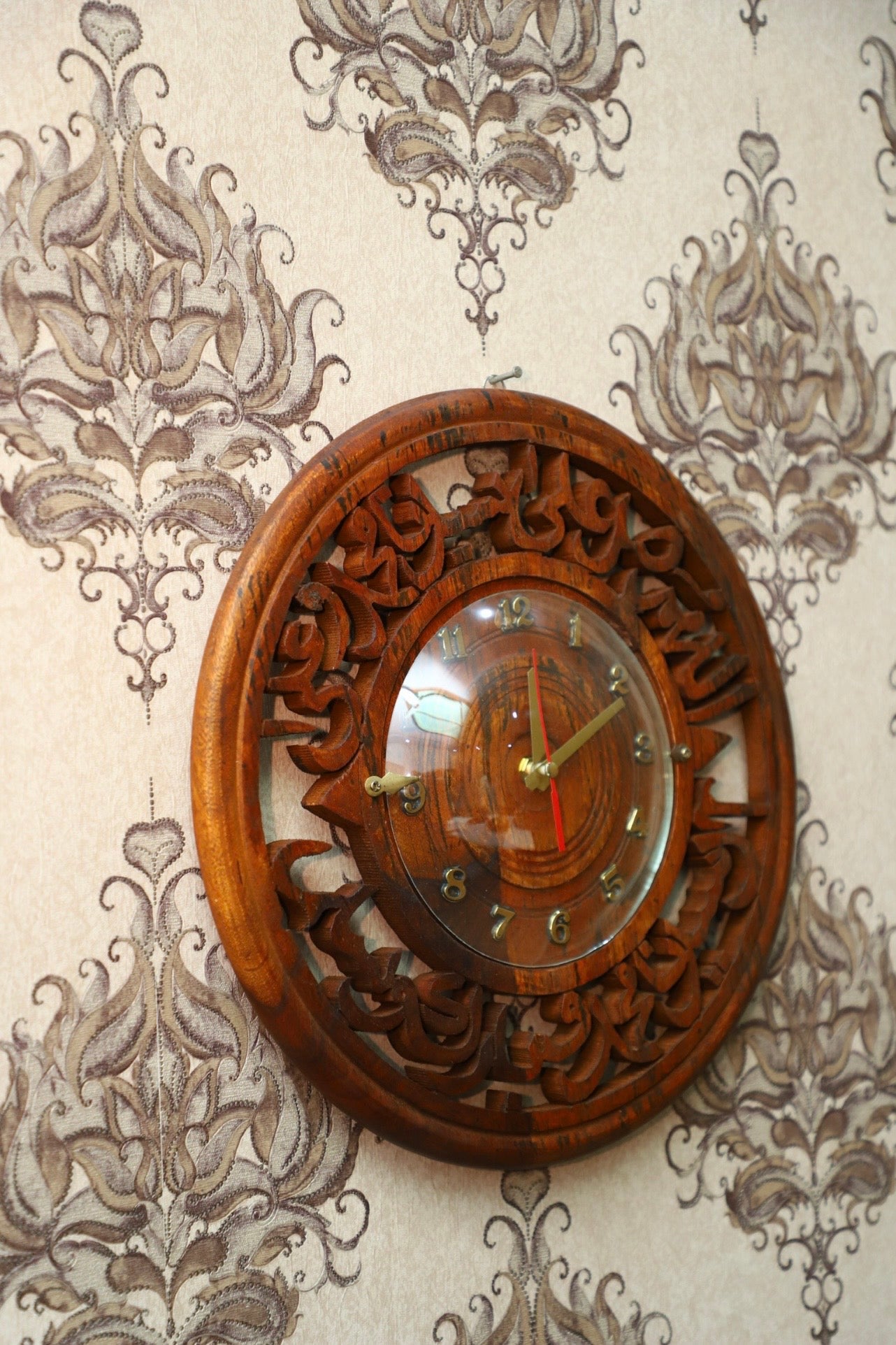 Hand-Carved Wooden Durood Sharif Wall Clock (14-inch)