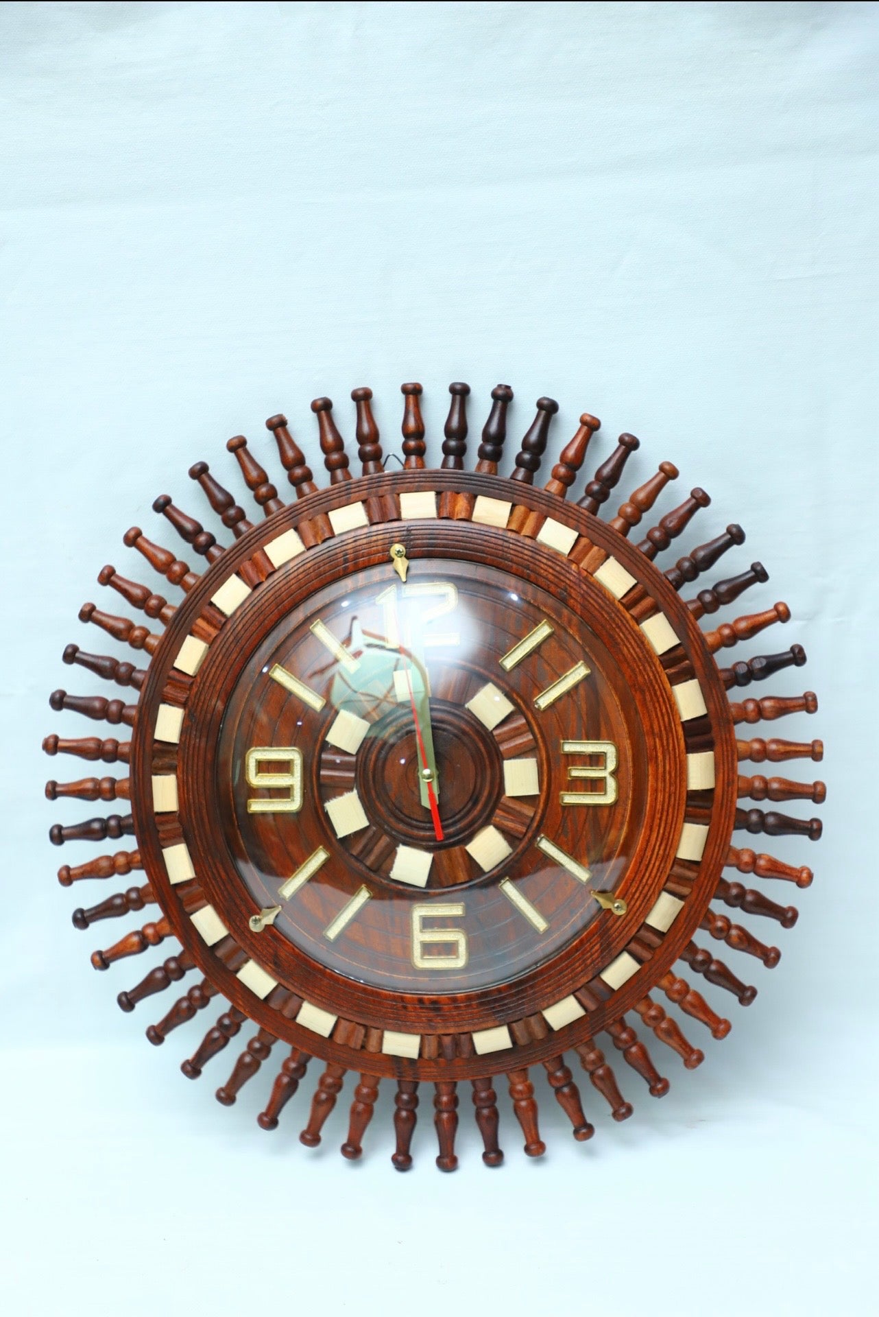 Spindle Series Premium Wooden Sunburst Wall Clock (18-inch)