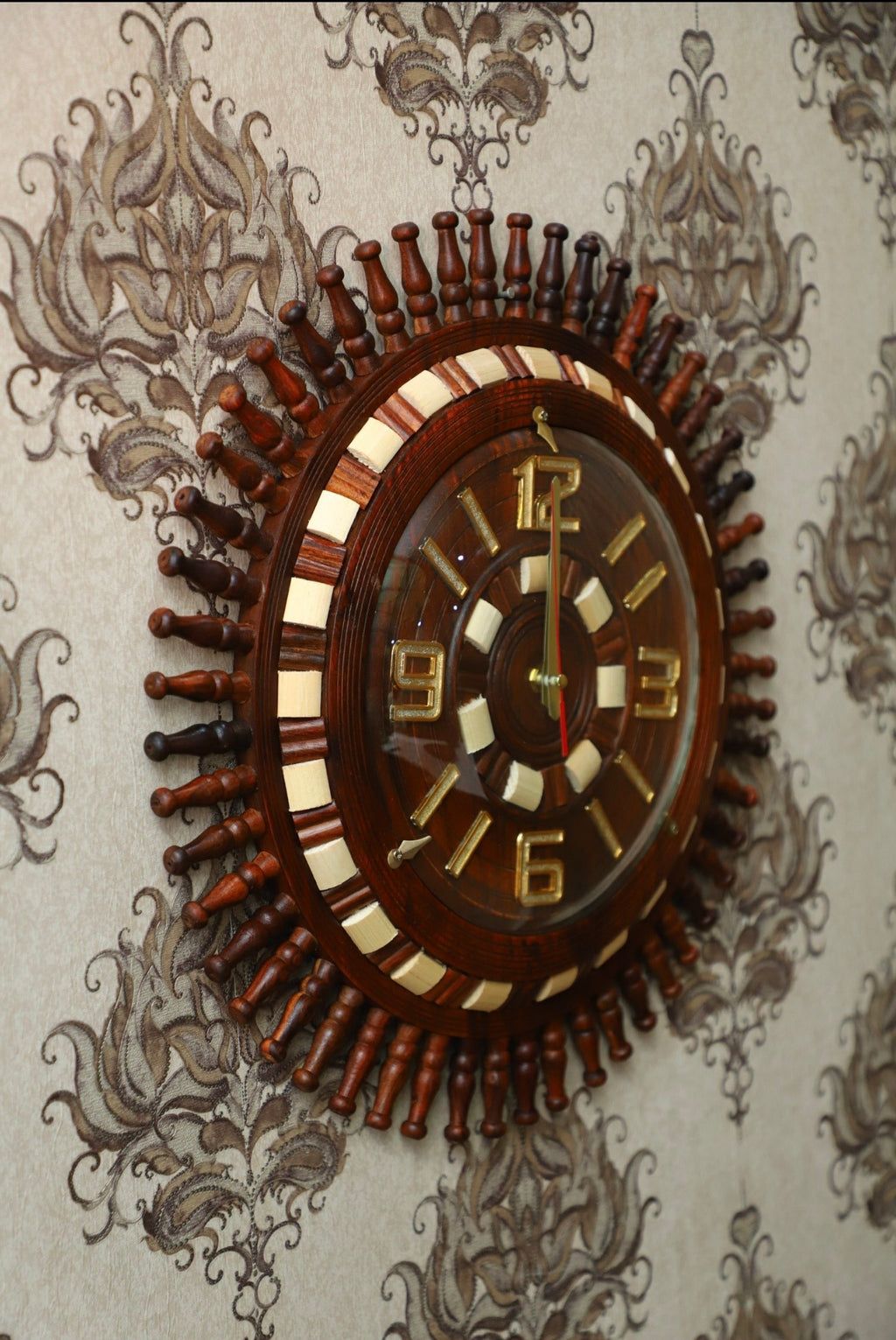 Spindle Series Premium Wooden Sunburst Wall Clock (18-inch)