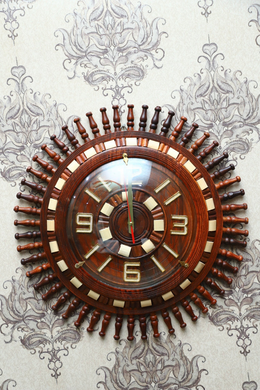Spindle Series Premium Wooden Sunburst Wall Clock (18-inch)