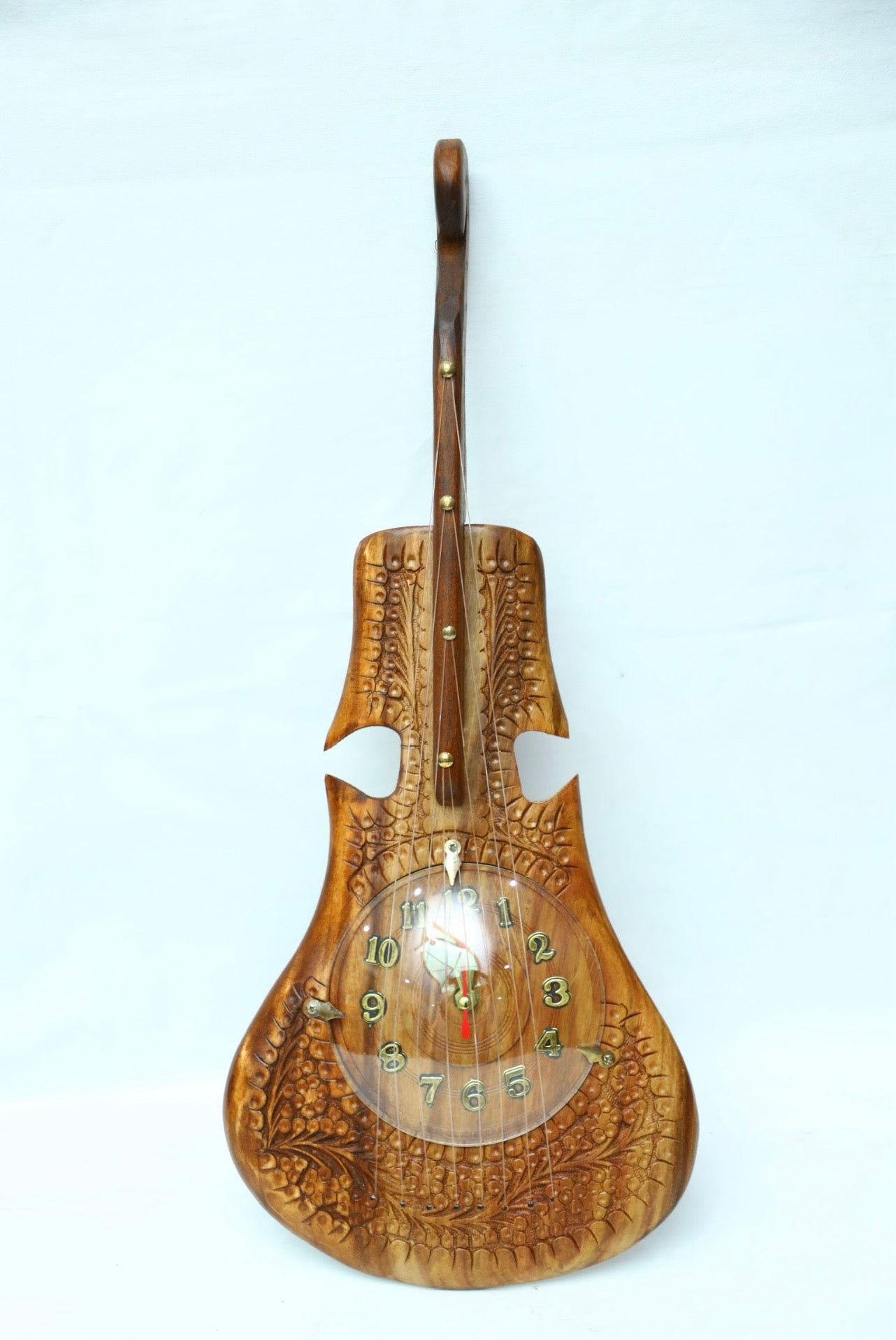 Hand Carved Wooden Musical Guitar Wall Clock (22-inch)